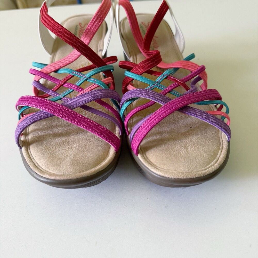 Skechers White Multi Gore Sling Back Wedges Parallel Strappy Memory Foam Sz 8.5 - Picture 5 of 13